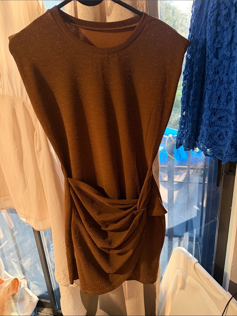 Gorgeous Brown Draped Sparkle wrap Dress small